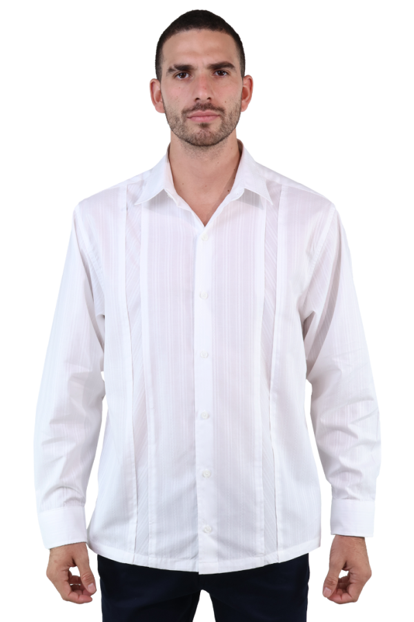 Guayabera Blanca Elegante Bordada De Algodón Corte Regular Para Caballero